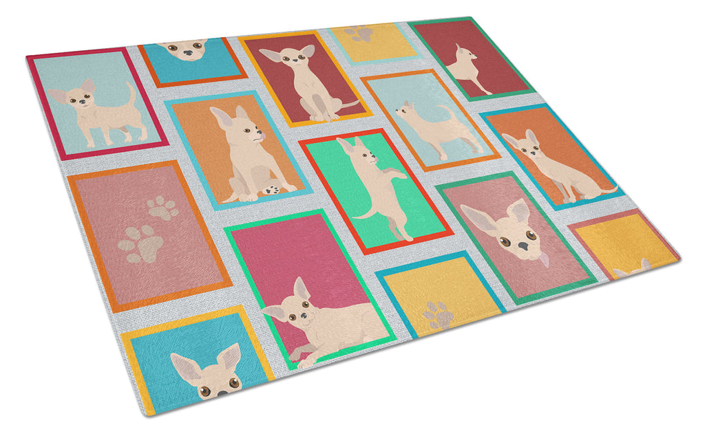 Lots of Chihuahua Cutting Board Tempered Glass Kitchen Cutting Surface, Heat Resistant Chopping, Non-Slip Feet, Food Prep & Serving