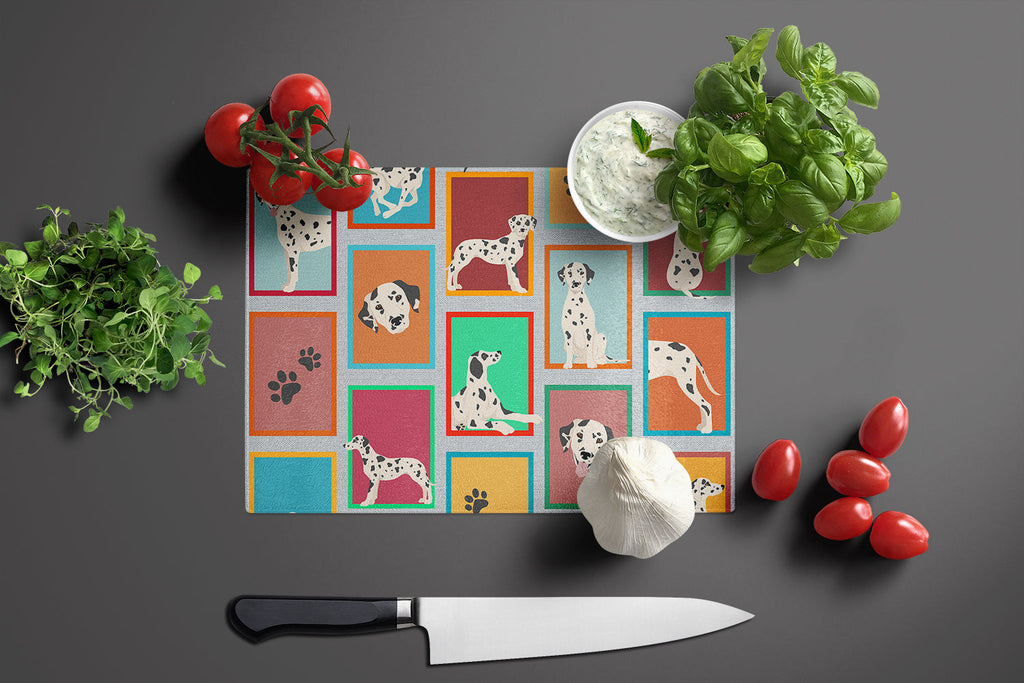 Lots of Dalmatian Cutting Board Tempered Glass Kitchen Cutting Surface, Heat Resistant Chopping, Non-Slip Feet, Food Prep & Serving
