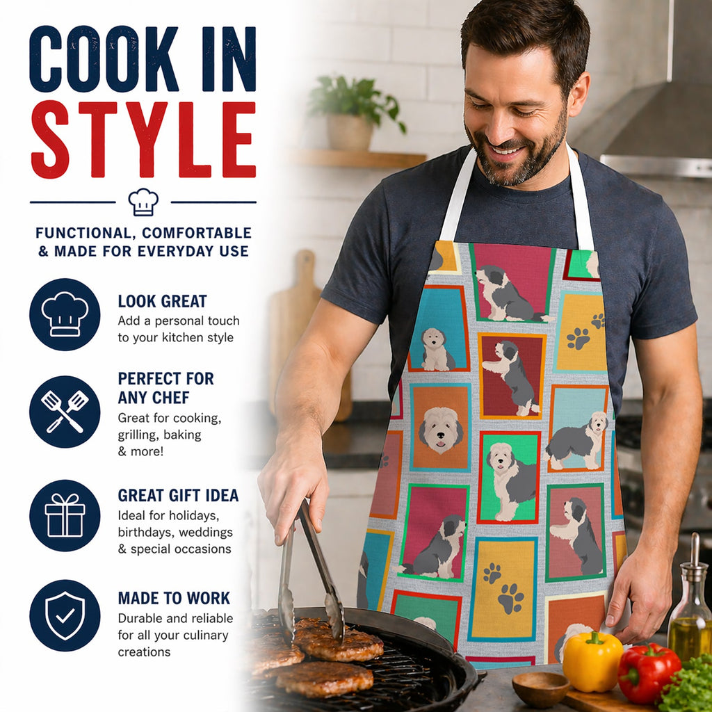 Lots of Old English Sheepdog Apron Cooking Kitchen Server Baking Crafts Gardening for Adult Women Men, Unisex, Large, Multicolor