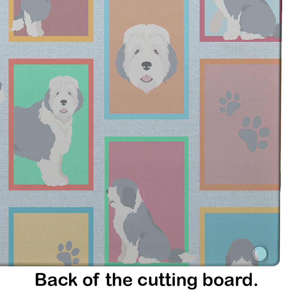 Lots of Old English Sheepdog Cutting Board Tempered Glass Kitchen Cutting Surface, Heat Resistant Chopping, Non-Slip Feet, Food Prep & Serving