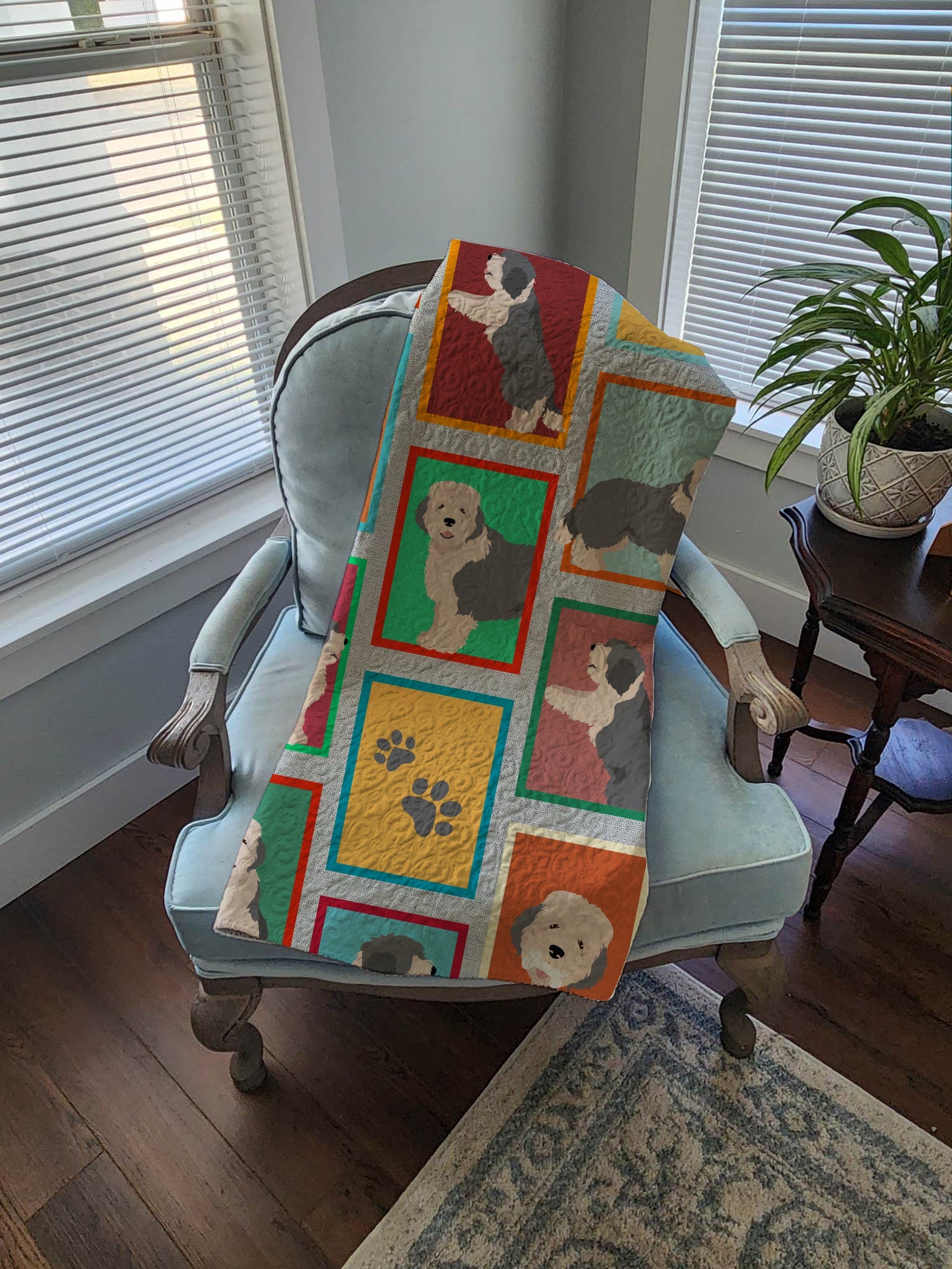 Lots of Old English Sheepdog Quilted Blanket 50x60 Artwork Pattern Quilted Throw Blanket for Bed, Couch, Sofa, Soft and Lightweight
