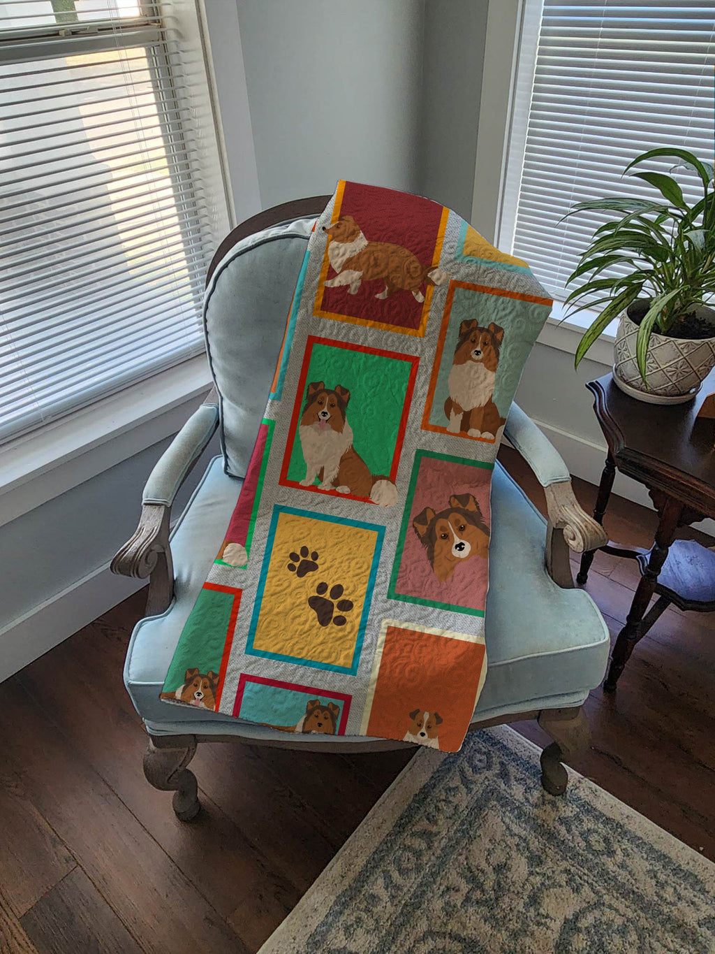 Lots of Sheltie Quilted Blanket 50x60 Artwork Pattern Quilted Throw Blanket for Bed, Couch, Sofa, Soft and Lightweight