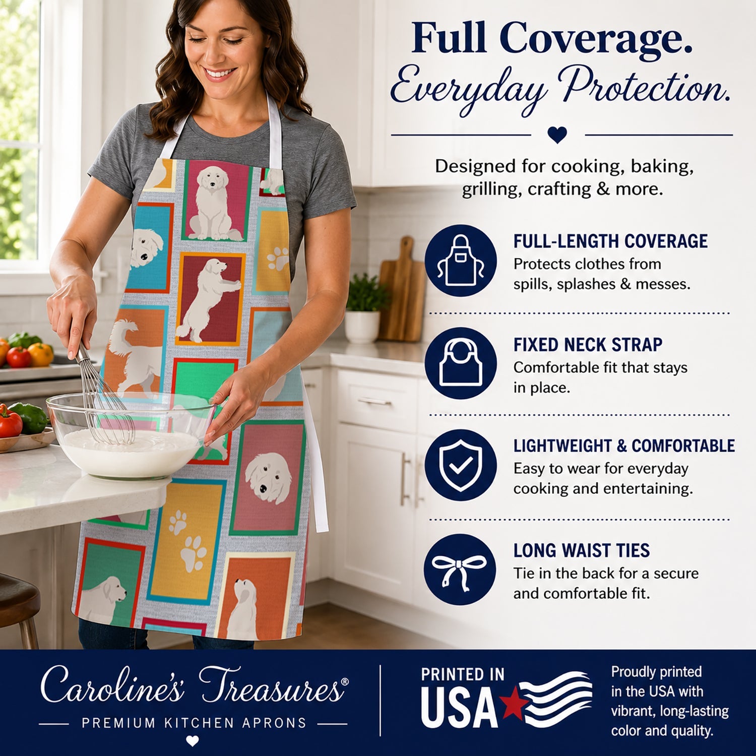 Lots of Great Pyrenees Apron Cooking Kitchen Server Baking Crafts Gardening for Adult Women Men, Unisex, Large, Multicolor