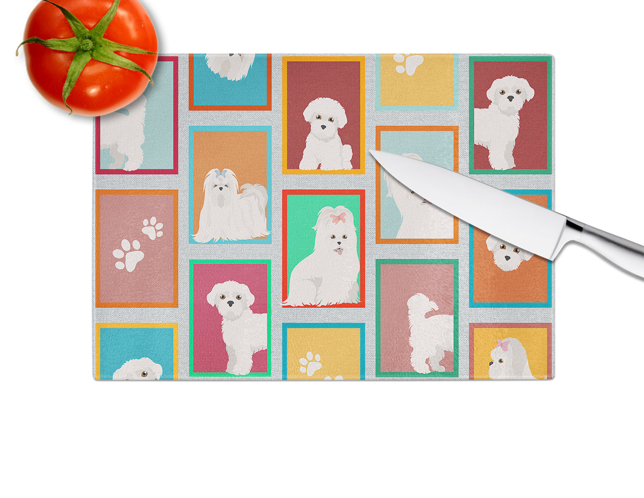 Lots of Maltese Cutting Board Tempered Glass Kitchen Cutting Surface, Heat Resistant Chopping, Non-Slip Feet, Food Prep & Serving