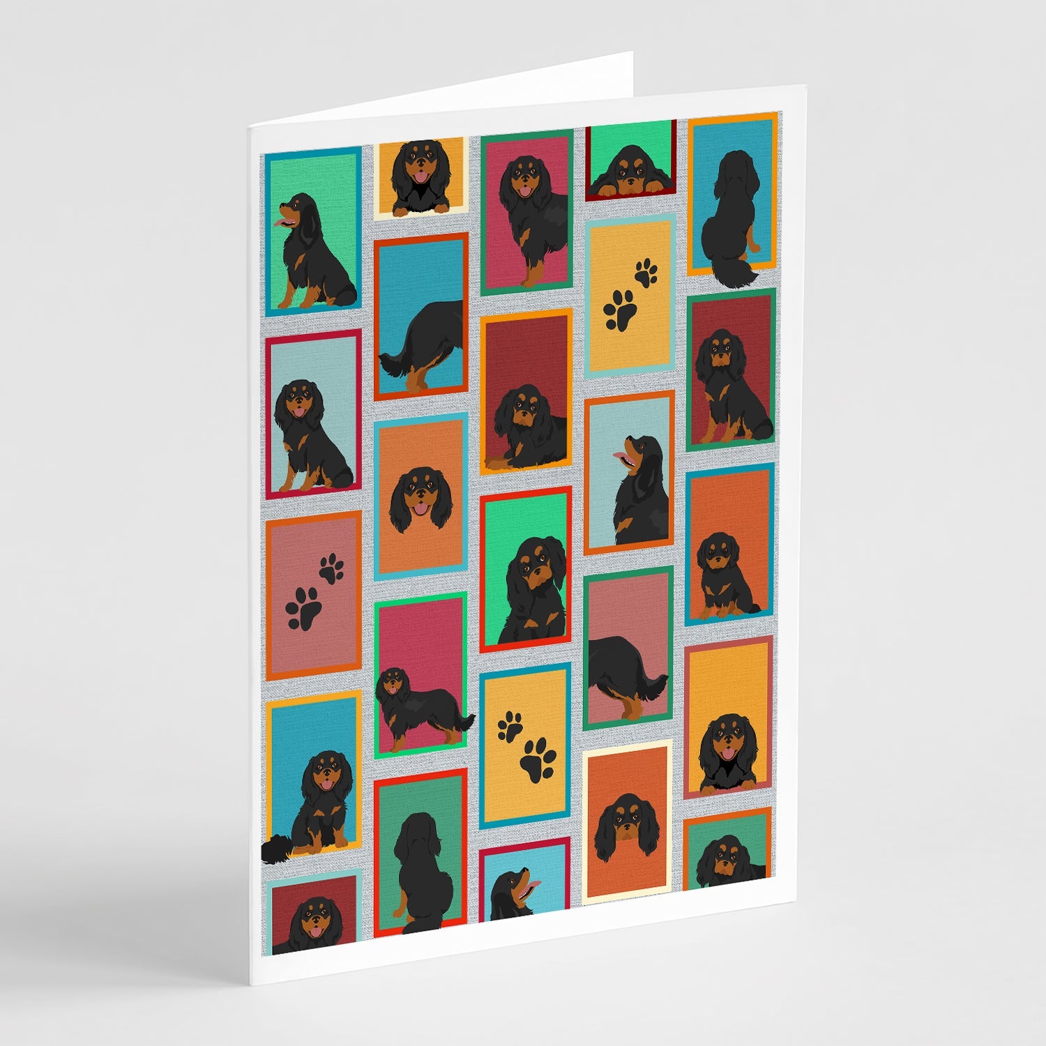 Lots of Black and Tan Cavalier King Charles Spaniel Greeting Cards Pack of 8 Blank Cards with Envelopes Whimsical A7 Size 5x7