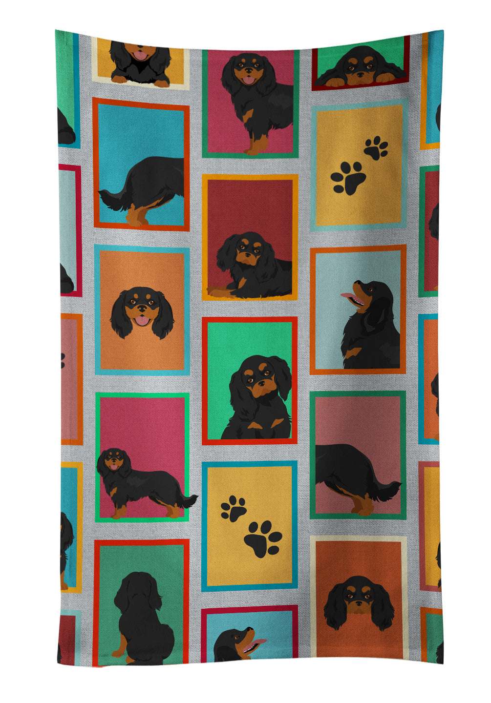 Lots of Black and Tan Cavalier King Charles Spaniel Kitchen Towel Velour Plush Front and Cotton Loop Back Machine Washable