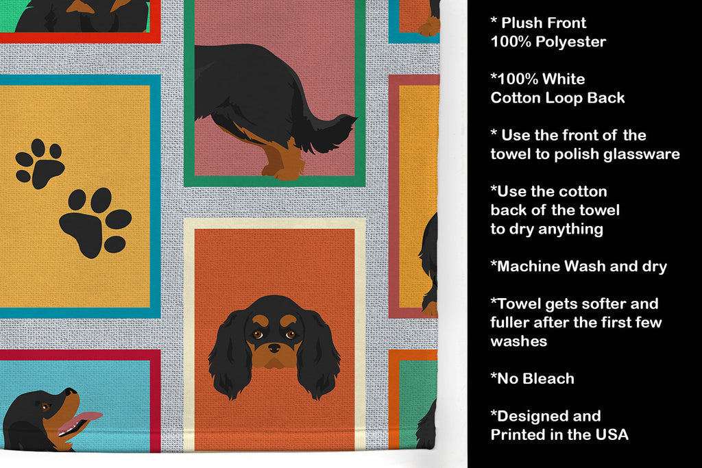 Lots of Black and Tan Cavalier King Charles Spaniel Kitchen Towel Velour Plush Front and Cotton Loop Back Machine Washable