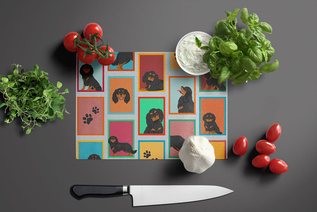 Lots of Black and Tan Cavalier King Charles Spaniel Cutting Board Tempered Glass Kitchen Cutting Surface, Heat Resistant Chopping, Non-Slip Feet, Food Prep & Serving