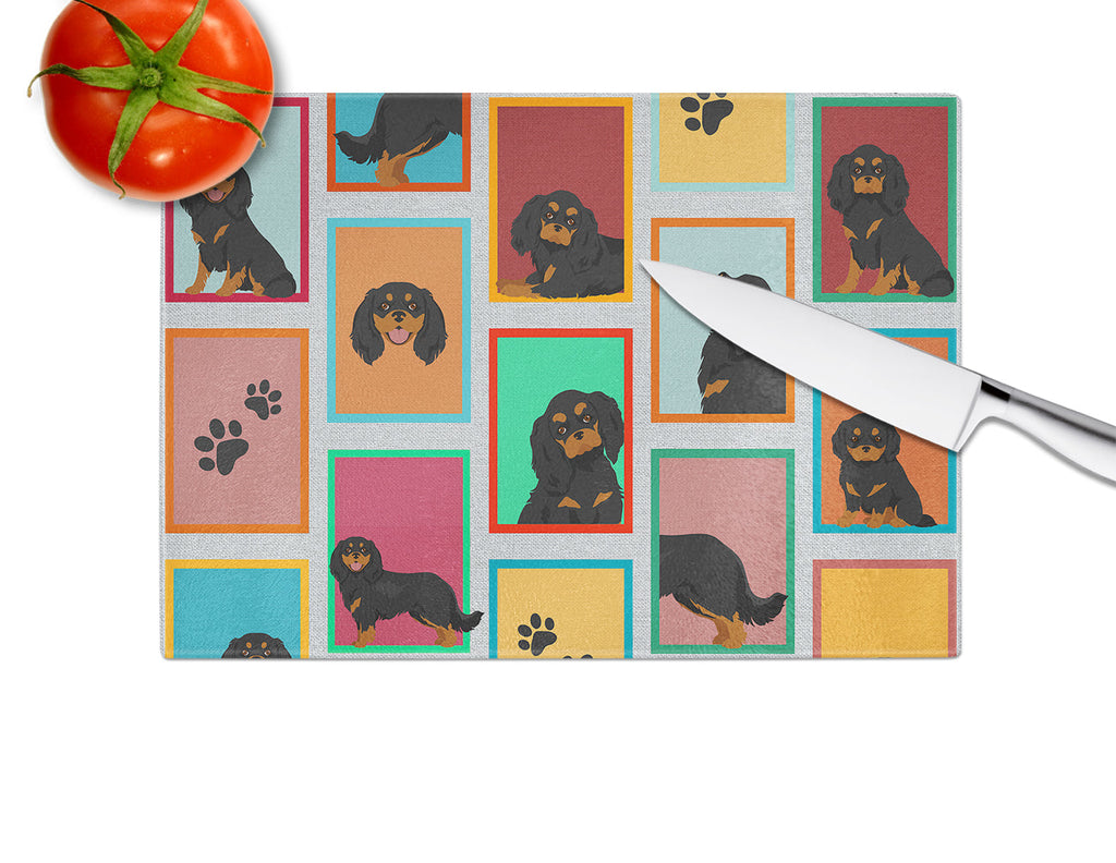 Lots of Black and Tan Cavalier King Charles Spaniel Cutting Board Tempered Glass Kitchen Cutting Surface, Heat Resistant Chopping, Non-Slip Feet, Food Prep & Serving