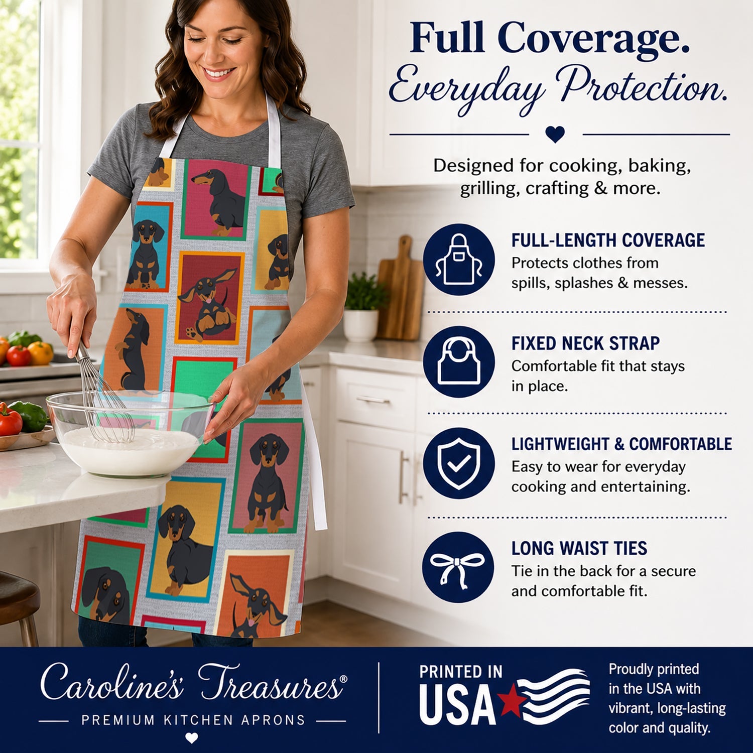 Lots of Black and Tan Dachshund Apron Cooking Kitchen Server Baking Crafts Gardening for Adult Women Men, Unisex, Large, Multicolor