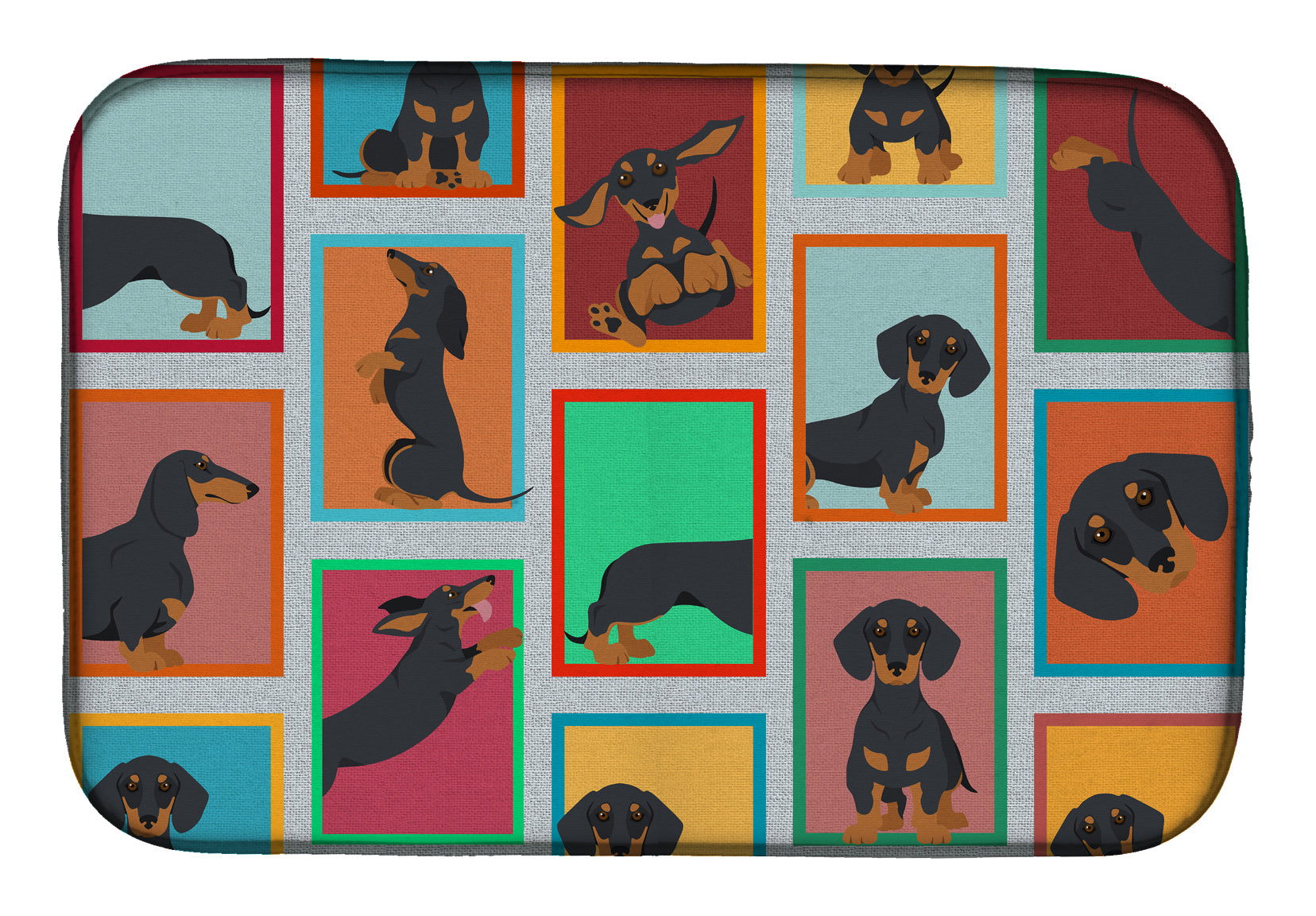 Lots of Black and Tan Dachshund Dish Drying Mat Absorbent Dish Drying Mat Pad for Kitchen Counter Dish Drainer Mat for Countertop, 14 x 21", Multicolor