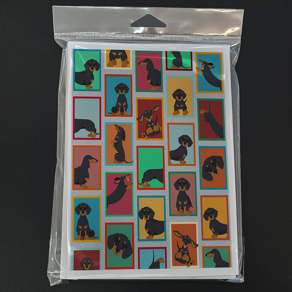 Lots of Black and Tan Dachshund Greeting Cards Pack of 8 Blank Cards with Envelopes Whimsical A7 Size 5x7