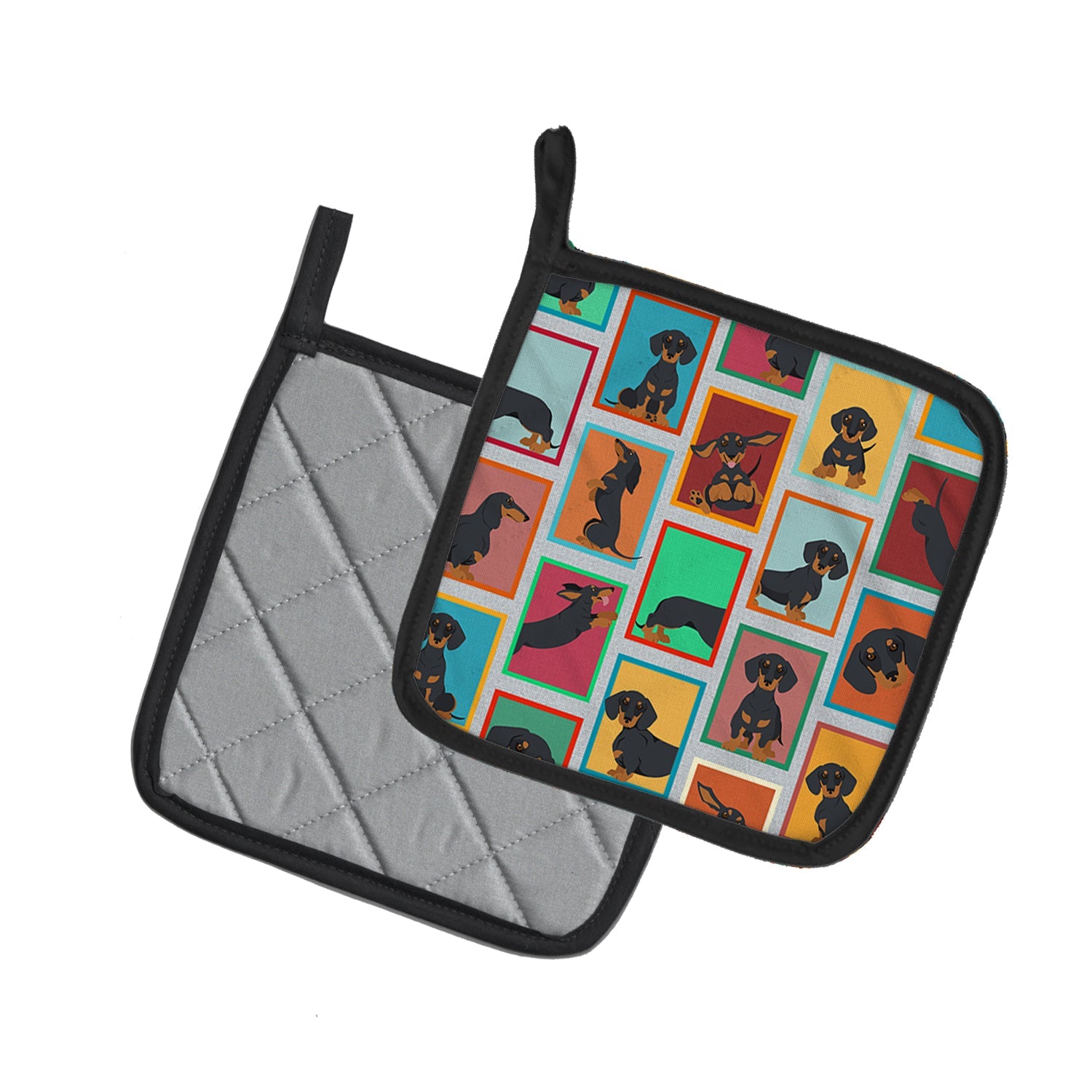 Lots of Black and Tan Dachshund Pot Holder Set of 2 Heat Resistant Quilted Hot Pads 7.5 x 7.5 Inch, Insulated Kitchen Trivets for Cooking & Baking