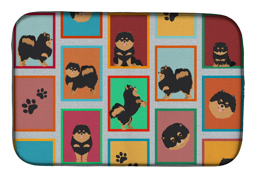 Lots of Black and Tan Pomeranian Dish Drying Mat Absorbent Dish Drying Mat Pad for Kitchen Counter Dish Drainer Mat for Countertop, 14 x 21", Multicolor