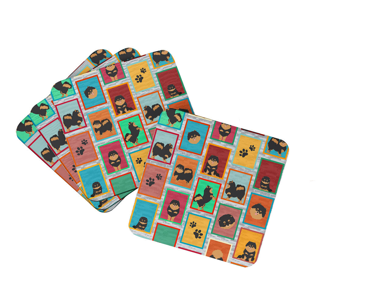 Lots of Black and Tan Pomeranian Foam Coasters Set of 4 Cup Coasters for Indoor Outdoor, Tabletop Protection, Anti Slip, Mouse pad Material