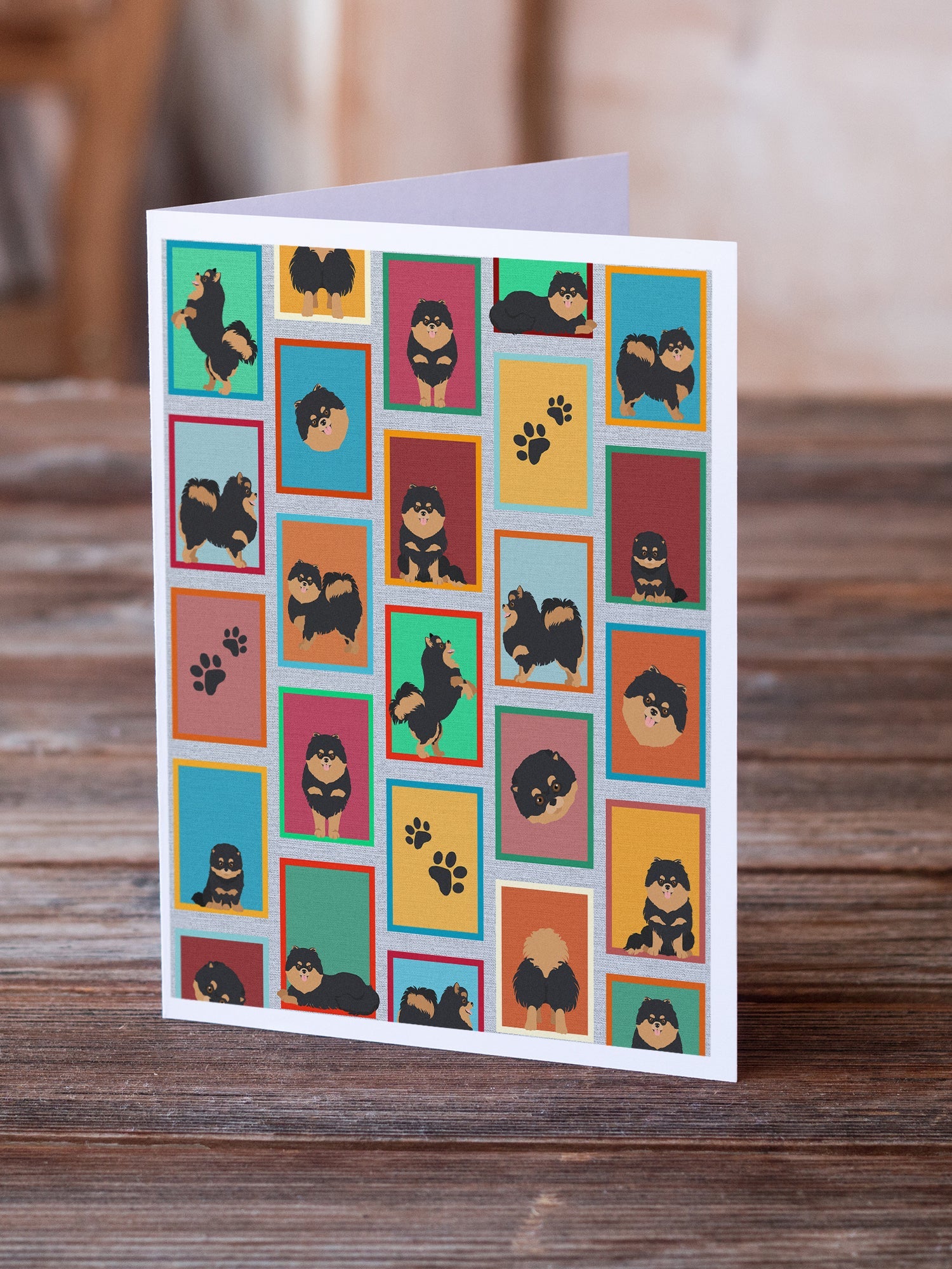 Lots of Black and Tan Pomeranian Greeting Cards Pack of 8 Blank Cards with Envelopes Whimsical A7 Size 5x7