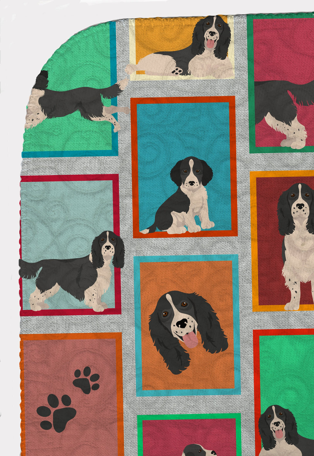 Lots of Black and White English Springer Spaniel Quilted Blanket 50x60 Artwork Pattern Quilted Throw Blanket for Bed, Couch, Sofa, Soft and Lightweight