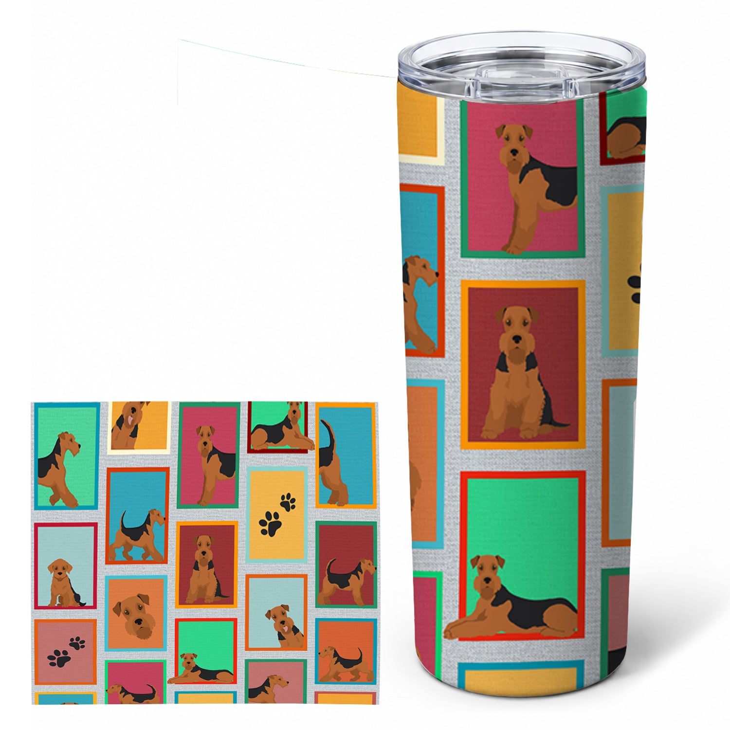Lots of Airedale Terrier Stainless Steel Skinny Tumbler 20 oz Vacuum Double Walled Reusable Insulated Travel Cup