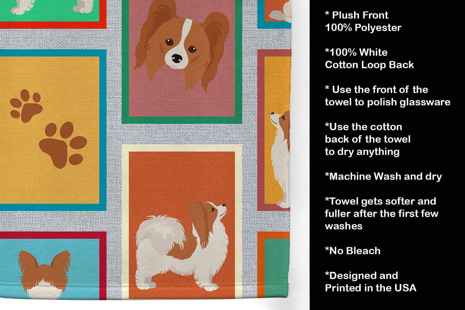 Lots of Red and White Papillon Kitchen Towel Velour Plush Front and Cotton Loop Back Machine Washable