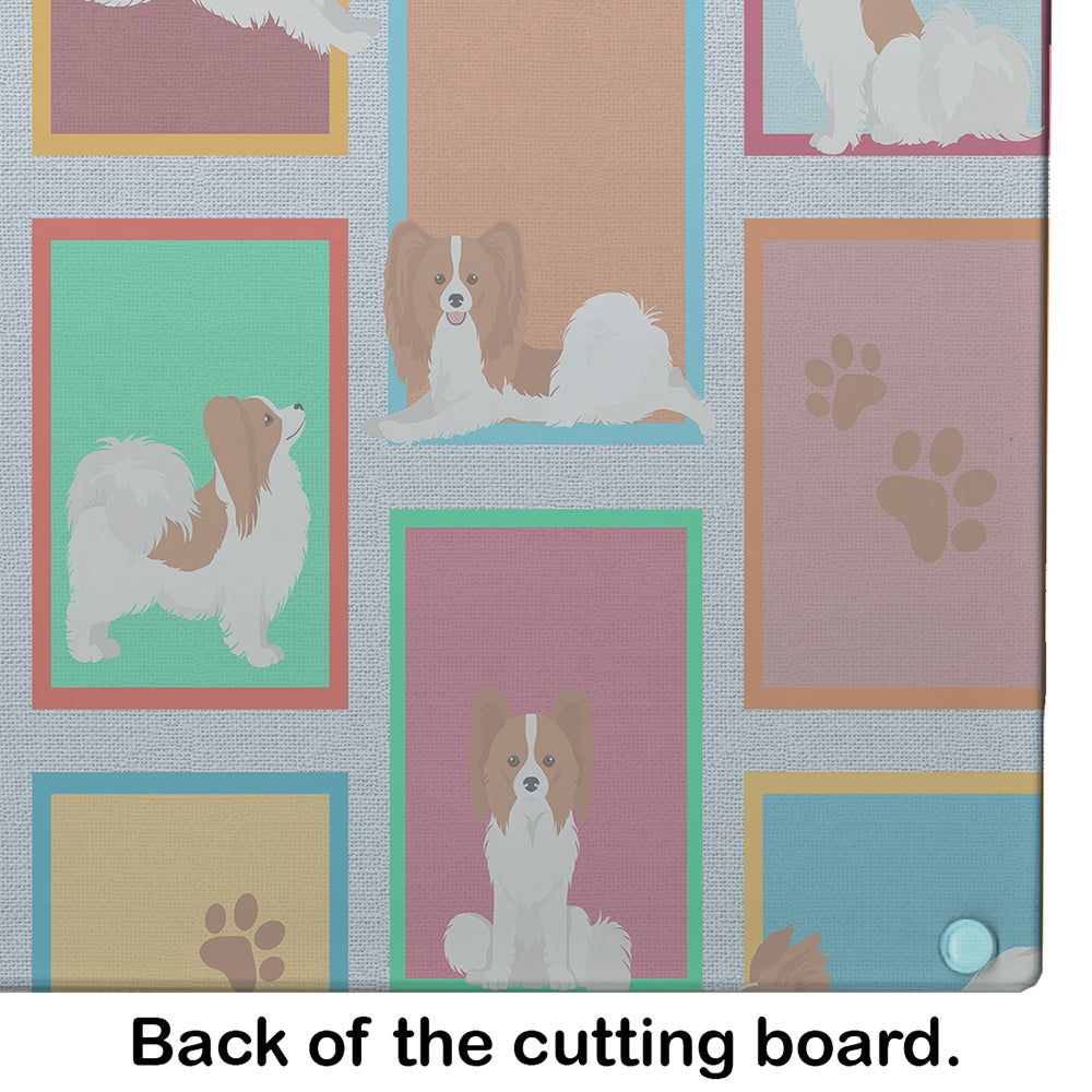 Lots of Red and White Papillon Cutting Board Tempered Glass Kitchen Cutting Surface, Heat Resistant Chopping, Non-Slip Feet, Food Prep & Serving
