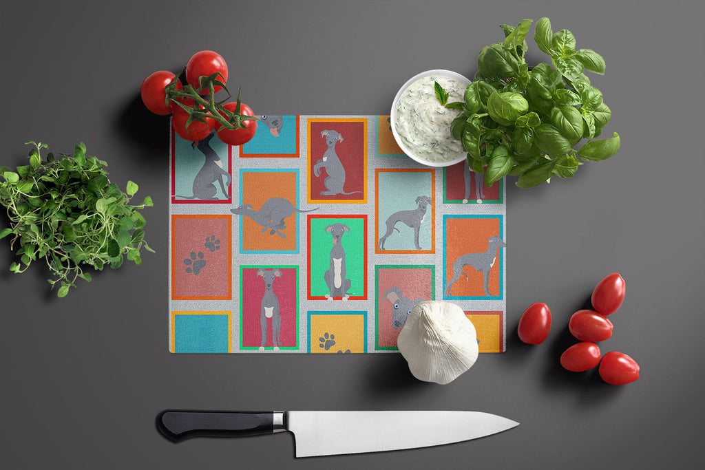 Lots of Italian Greyhound Cutting Board Tempered Glass Kitchen Cutting Surface, Heat Resistant Chopping, Non-Slip Feet, Food Prep & Serving