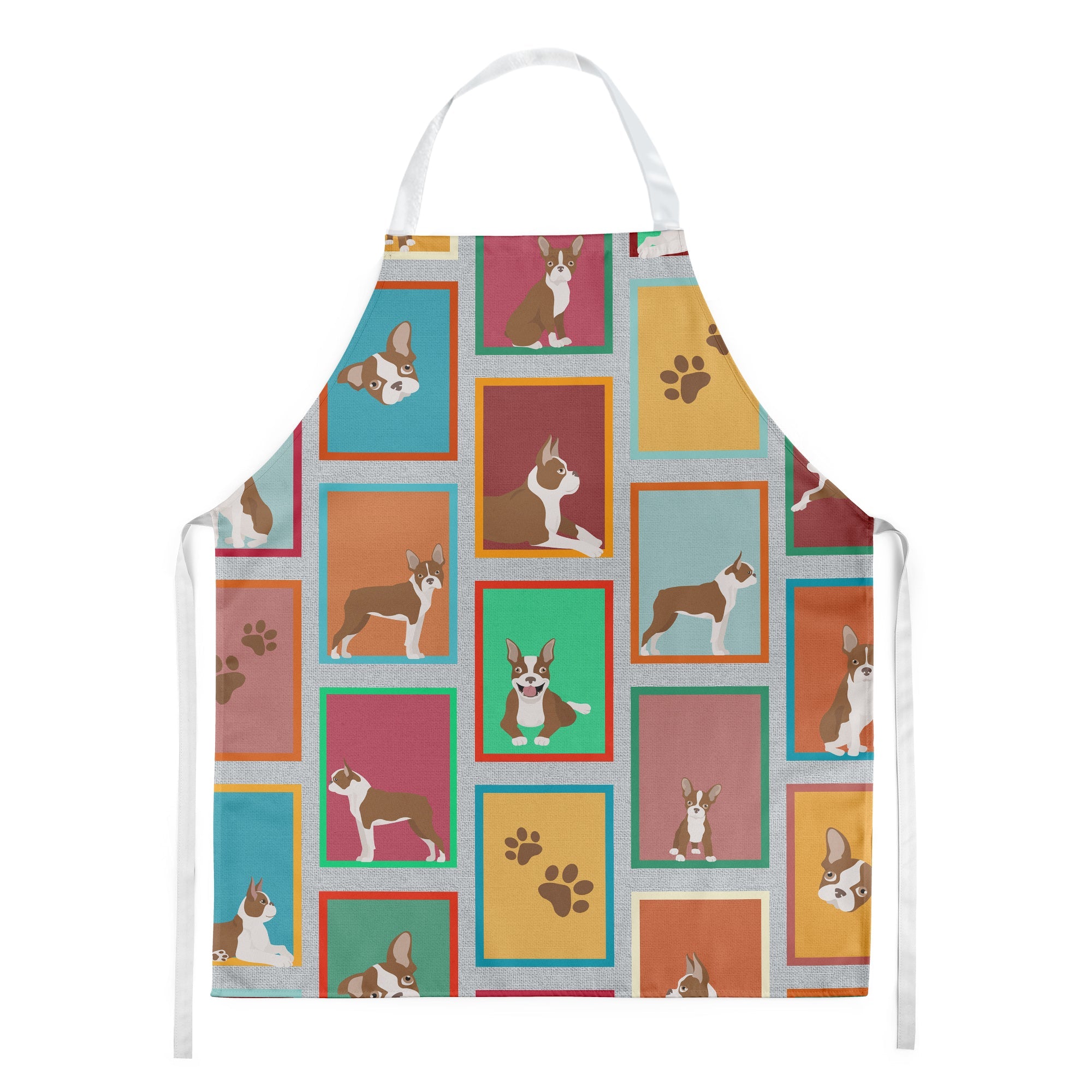 Lots of Red Boston Terrier Apron Cooking Kitchen Server Baking Crafts Gardening for Adult Women Men, Unisex, Large, Multicolor