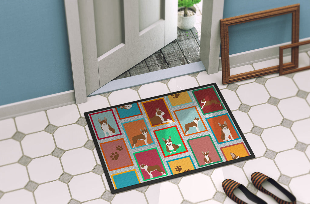 Lots of Red Boston Terrier Doormat Indoor Outdoor 24H X 36W Front Door Mat Rugs for Entryway, Non Slip Washable Low Pile,