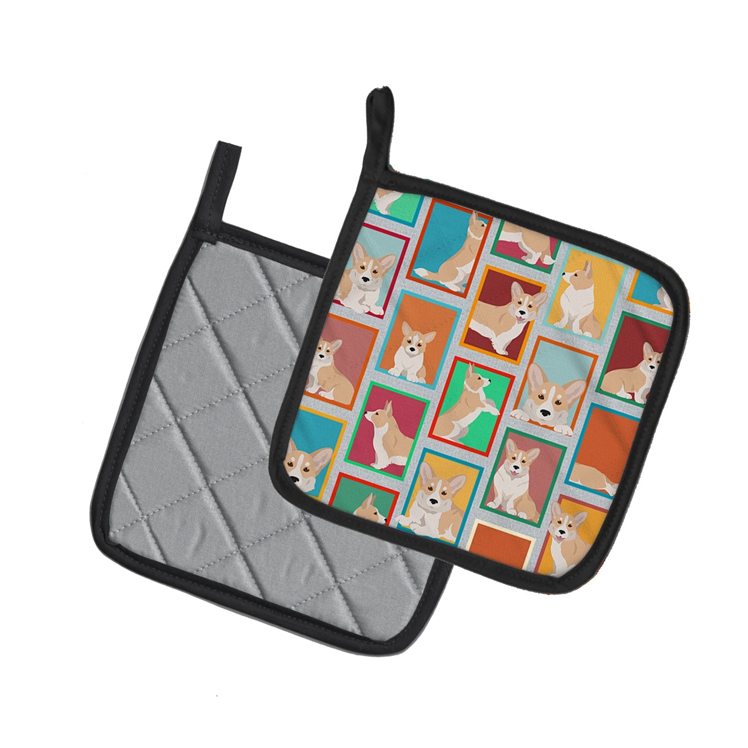 Lots of Fawn Cardigan Corgi Pot Holder Set of 2 Heat Resistant Quilted Hot Pads 7.5 x 7.5 Inch, Insulated Kitchen Trivets for Cooking & Baking