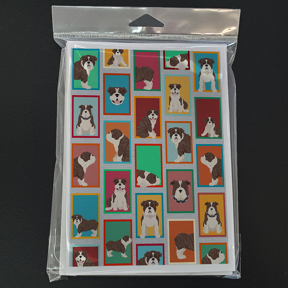 Lots of Brindle English Bulldog Greeting Cards Pack of 8 Blank Cards with Envelopes Whimsical A7 Size 5x7