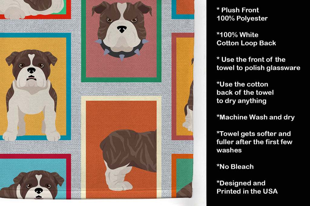 Lots of Brindle English Bulldog Kitchen Towel Velour Plush Front and Cotton Loop Back Machine Washable