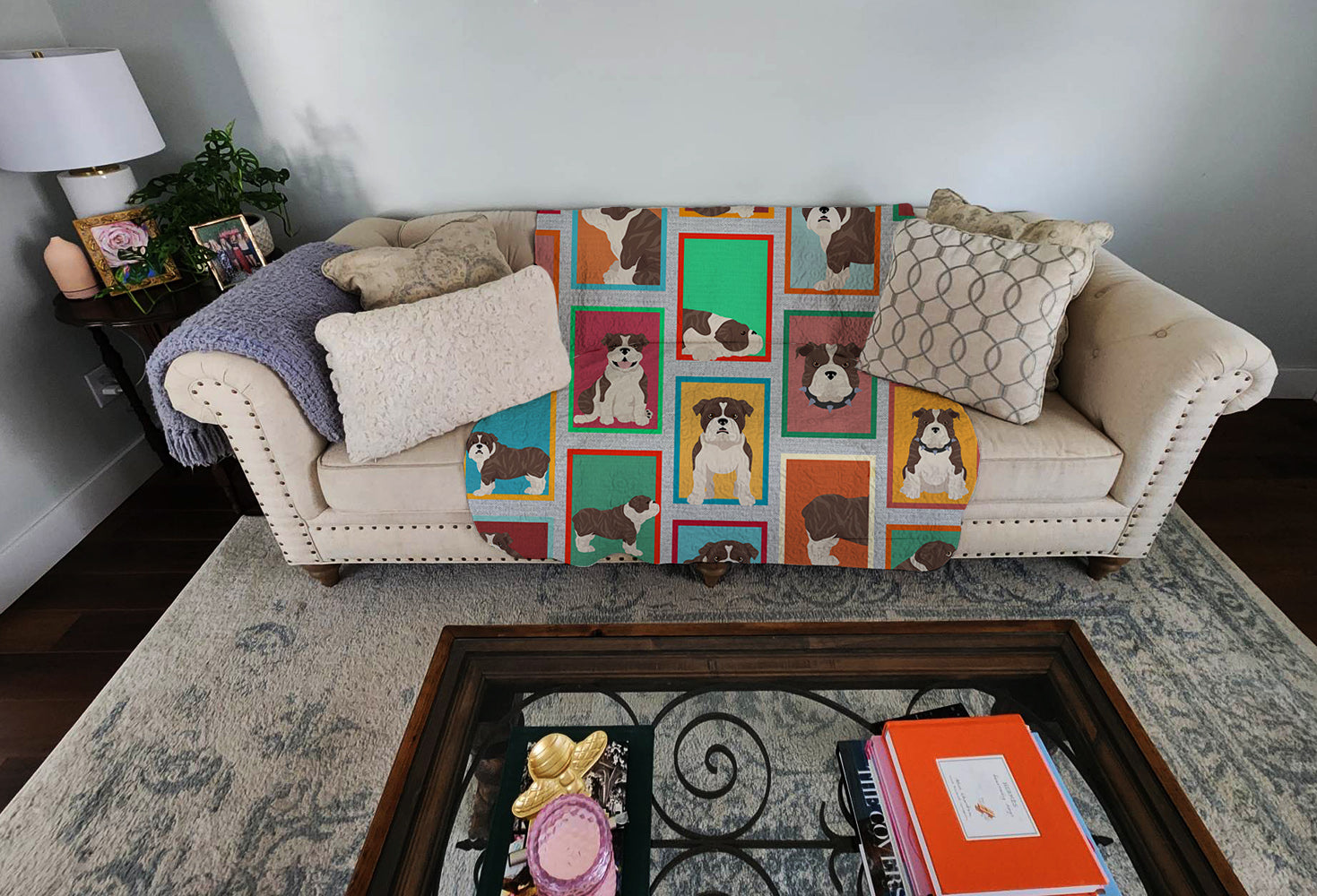 Lots of Brindle English Bulldog Quilted Blanket 50x60 Artwork Pattern Quilted Throw Blanket for Bed, Couch, Sofa, Soft and Lightweight