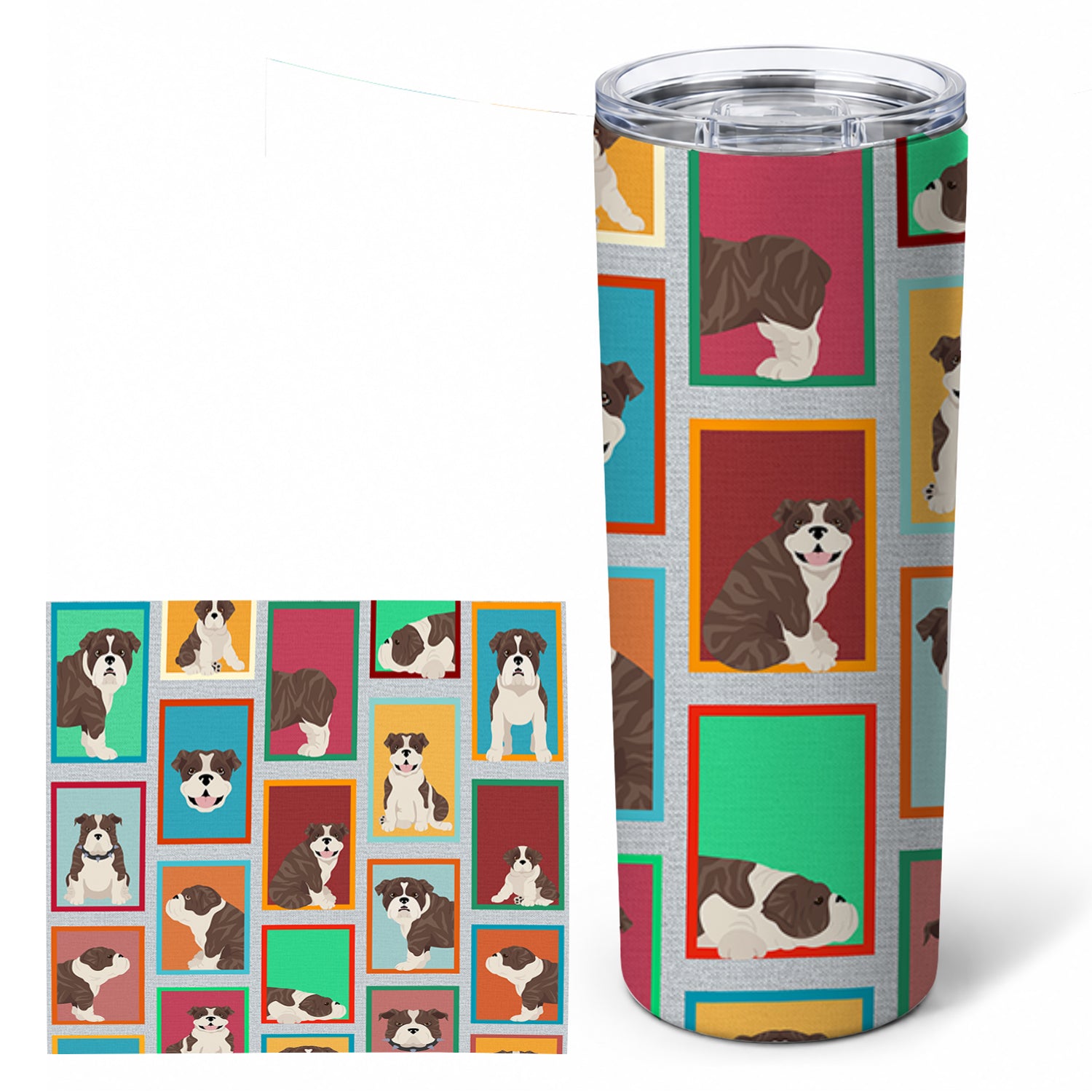 English Bulldog 20 oz Skinny Tumbler with Lid and Straw