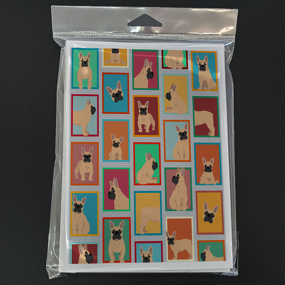Lots of Fawn French Bulldog Greeting Cards Pack of 8 Blank Cards with Envelopes Whimsical A7 Size 5x7