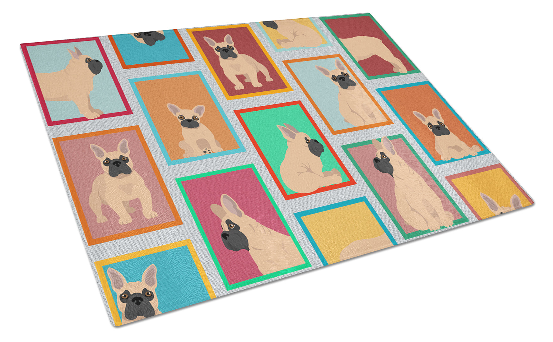 Lots of Fawn French Bulldog Cutting Board Tempered Glass Kitchen Cutting Surface, Heat Resistant Chopping, Non-Slip Feet, Food Prep & Serving