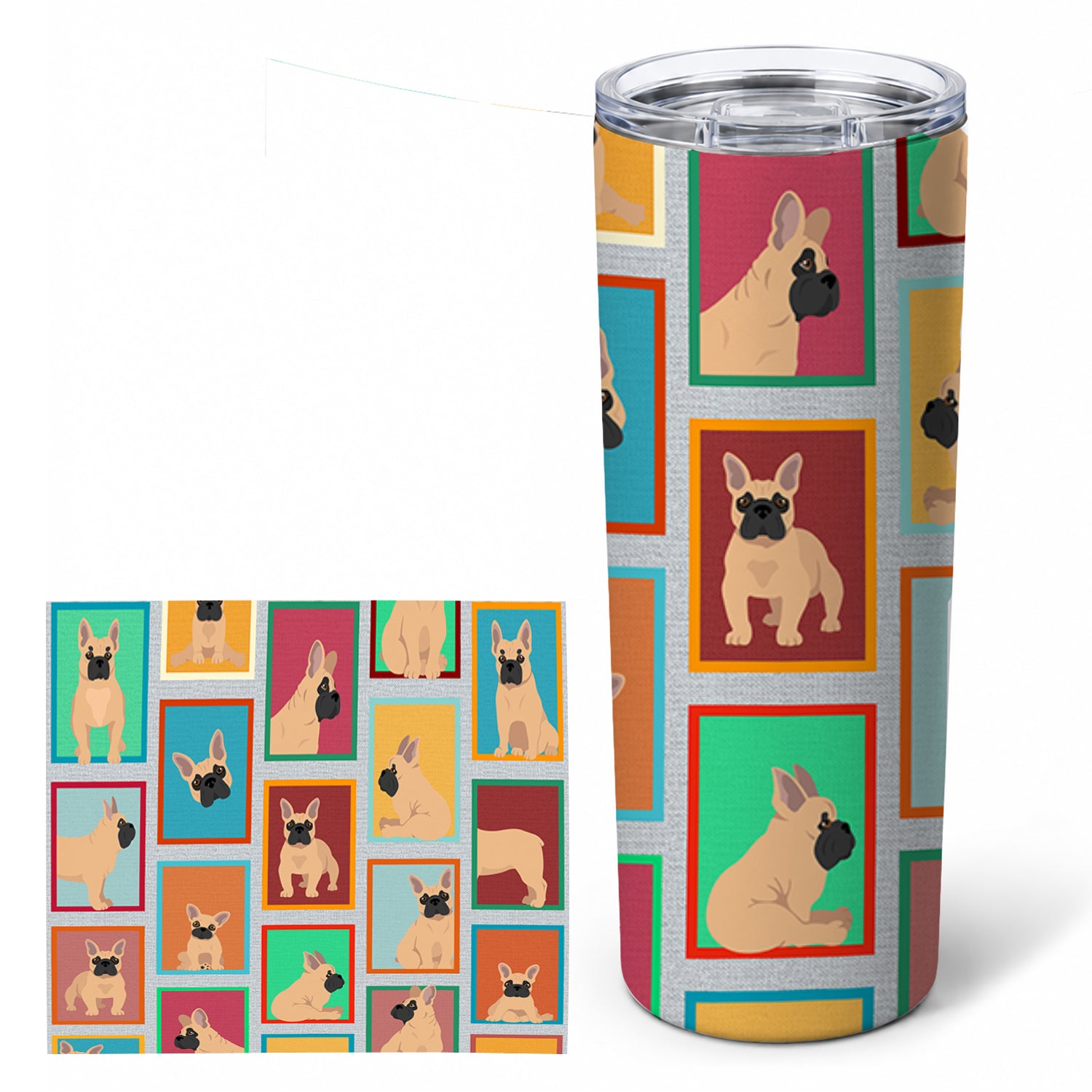 French Bulldog 20 oz Skinny Tumbler with Lid and Straw