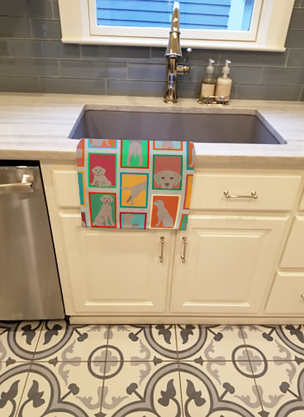 Lots of Grey Labrador Retriever Kitchen Towel Velour Plush Front and Cotton Loop Back Machine Washable