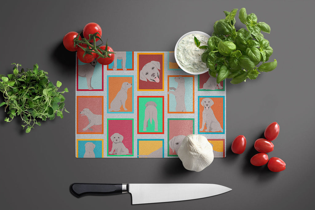 Lots of Grey Labrador Retriever Cutting Board Tempered Glass Kitchen Cutting Surface, Heat Resistant Chopping, Non-Slip Feet, Food Prep & Serving