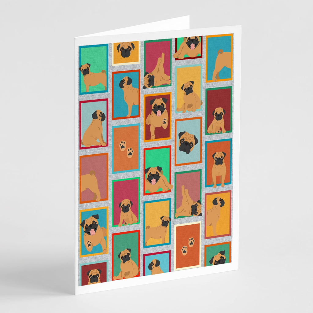 Lots of Apricot Pug Greeting Cards Pack of 8 Blank Cards with Envelopes Whimsical A7 Size 5x7