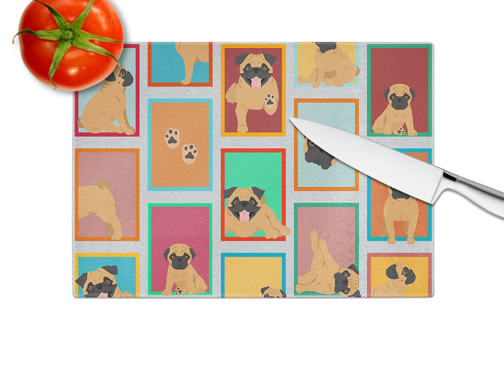 Lots of Apricot Pug Cutting Board Tempered Glass Kitchen Cutting Surface, Heat Resistant Chopping, Non-Slip Feet, Food Prep & Serving