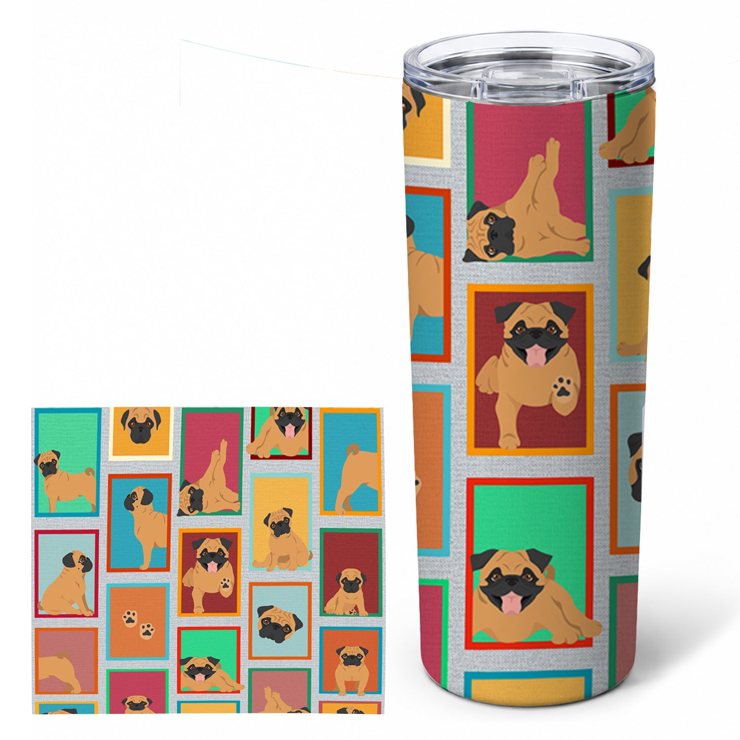 Lots of Apricot Pug Stainless Steel Skinny Tumbler 20 oz Vacuum Double Walled Reusable Insulated Travel Cup