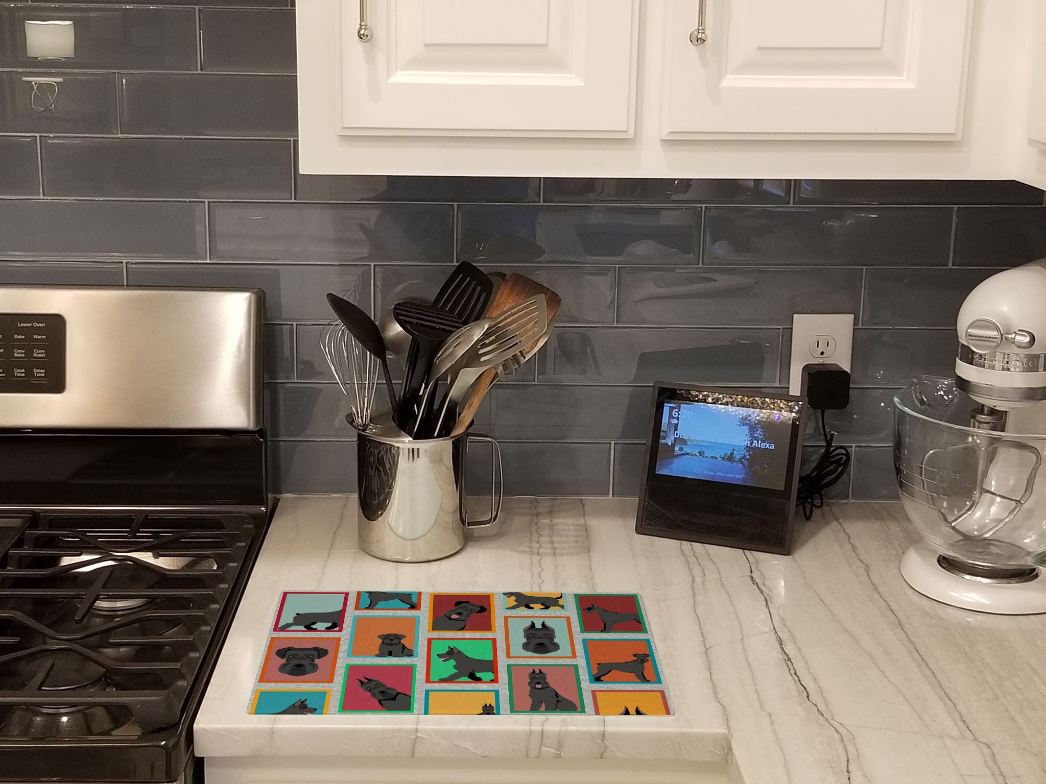 Lots of Black Schnauzer Cutting Board Tempered Glass Kitchen Cutting Surface, Heat Resistant Chopping, Non-Slip Feet, Food Prep & Serving
