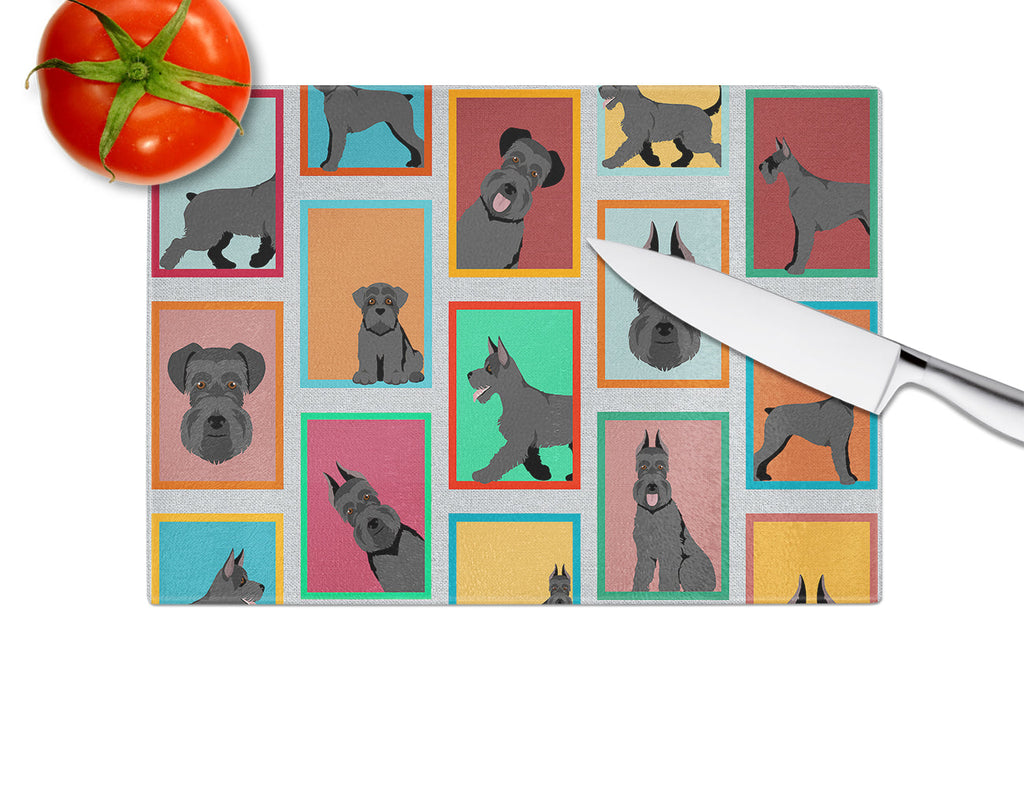 Lots of Black Schnauzer Cutting Board Tempered Glass Kitchen Cutting Surface, Heat Resistant Chopping, Non-Slip Feet, Food Prep & Serving