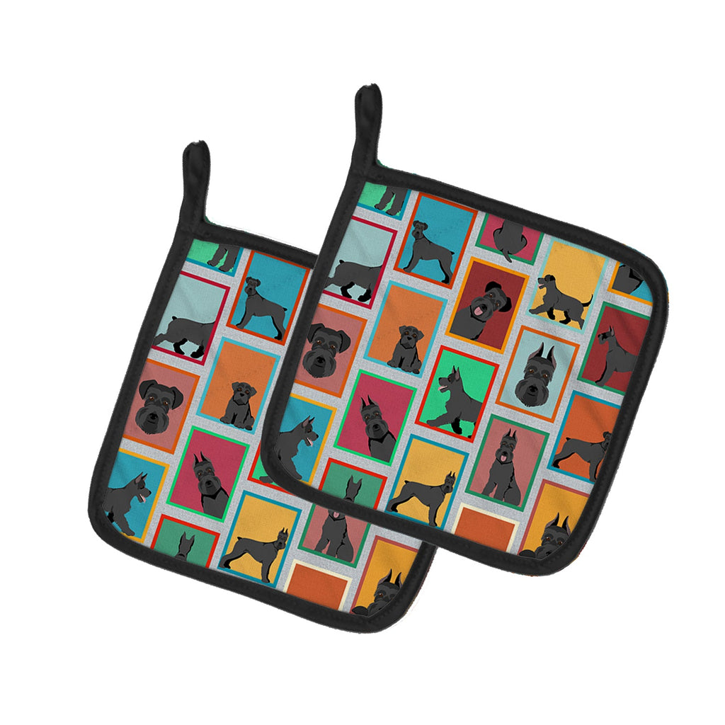 Lots of Black Schnauzer Pot Holder Set of 2 Heat Resistant Quilted Hot Pads 7.5 x 7.5 Inch, Insulated Kitchen Trivets for Cooking & Baking