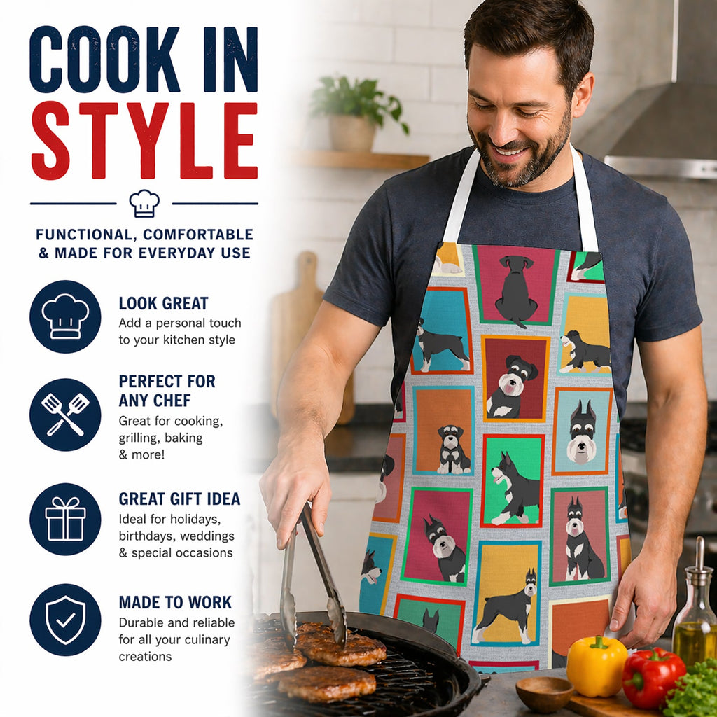 Lots of Black and Silver Schnauzer Apron Cooking Kitchen Server Baking Crafts Gardening for Adult Women Men, Unisex, Large, Multicolor