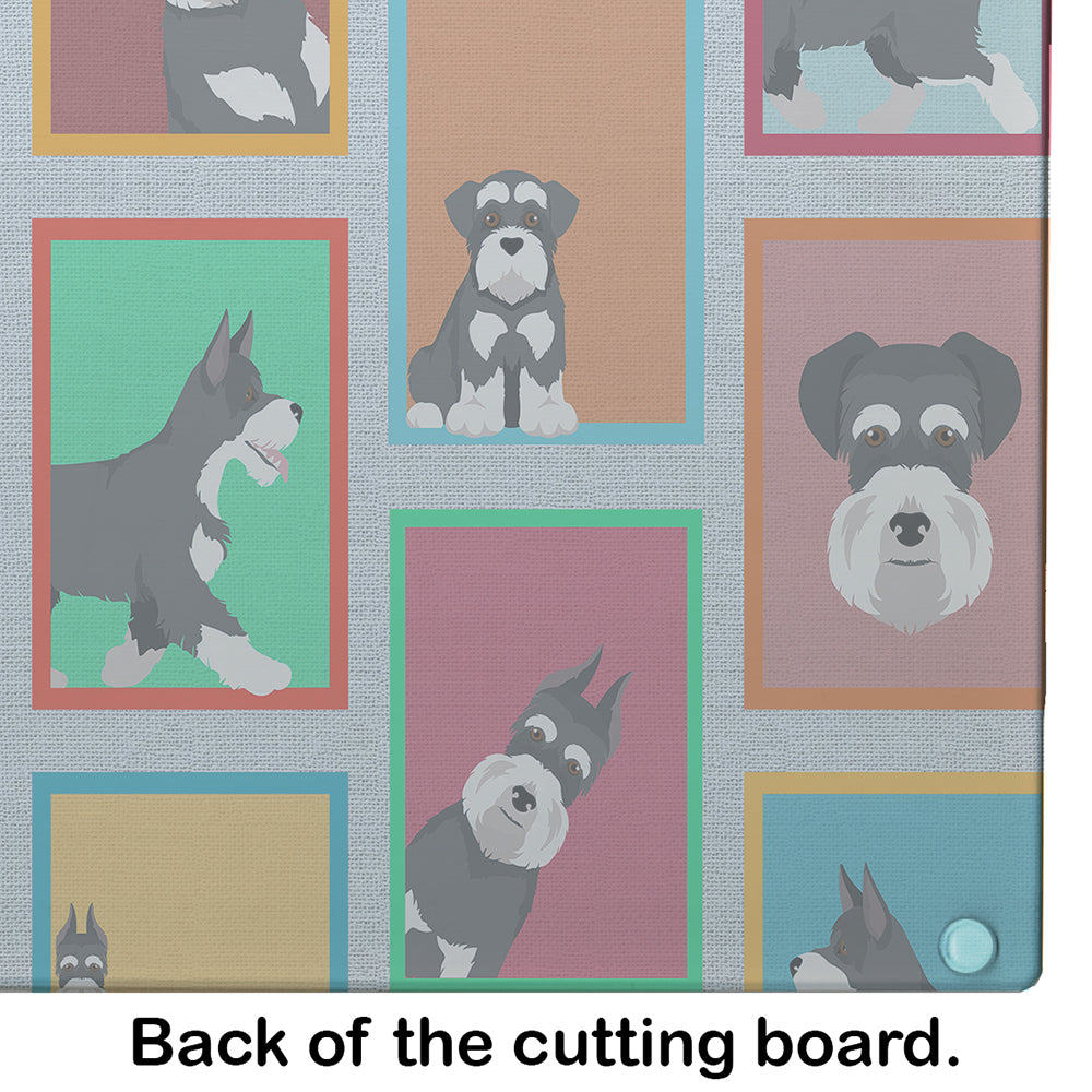Lots of Black and Silver Schnauzer Cutting Board Tempered Glass Kitchen Cutting Surface, Heat Resistant Chopping, Non-Slip Feet, Food Prep & Serving