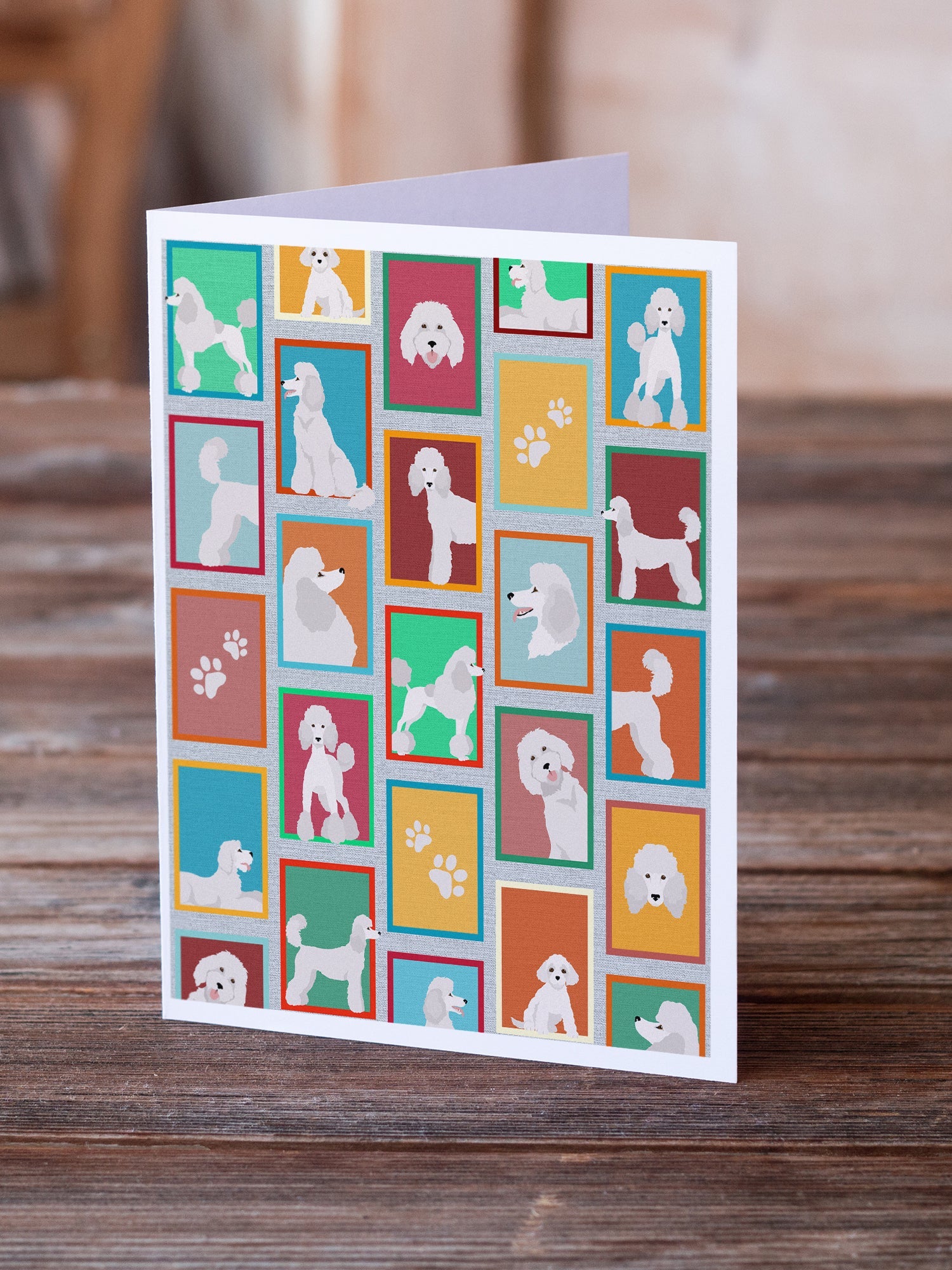 Lots of White Standard Poodle Greeting Cards Pack of 8 Blank Cards with Envelopes Whimsical A7 Size 5x7