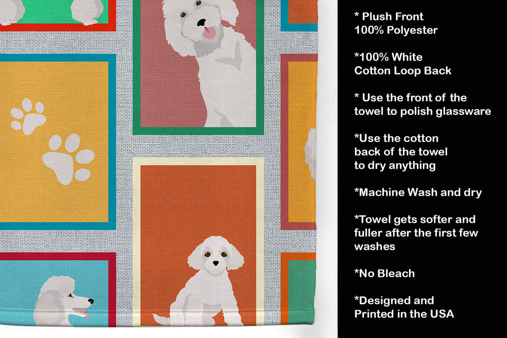 Lots of White Standard Poodle Kitchen Towel Velour Plush Front and Cotton Loop Back Machine Washable