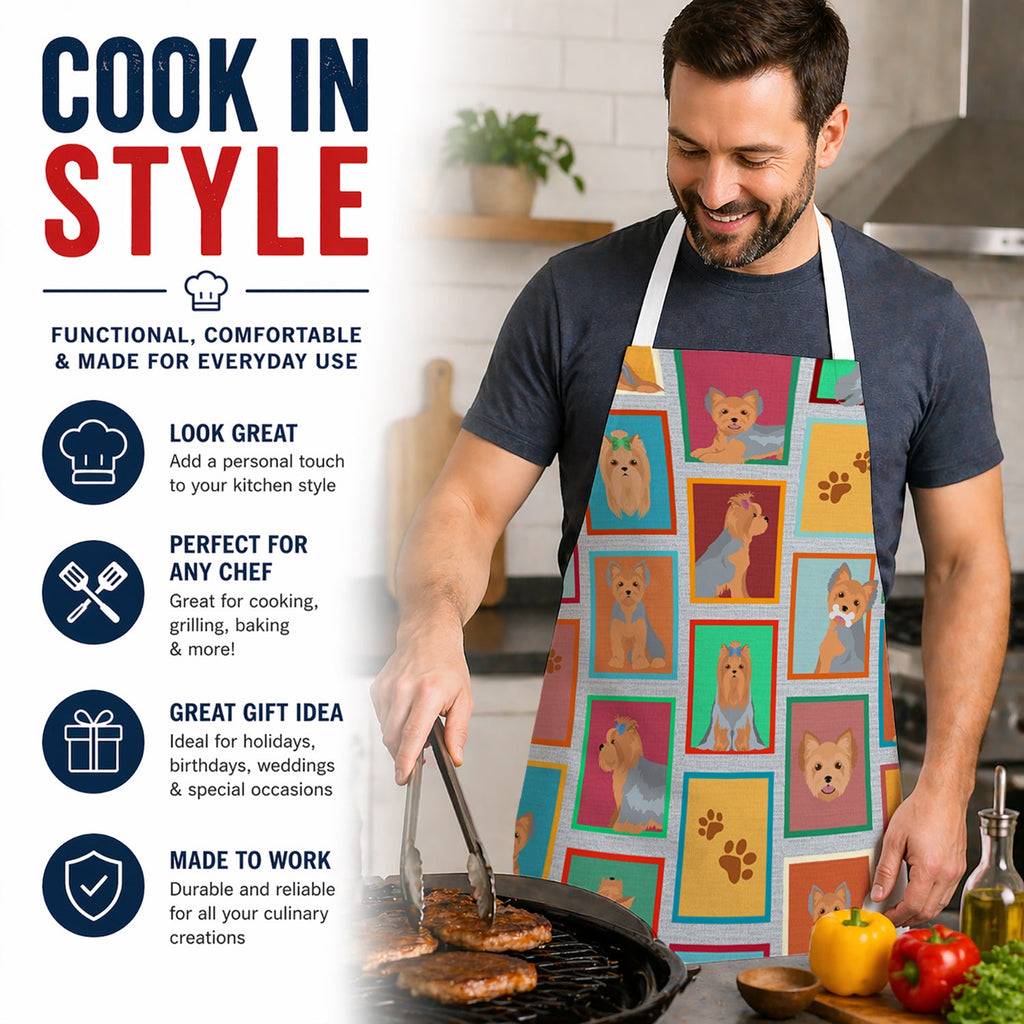 Lots of Blue and Tan Yorkie Apron Cooking Kitchen Server Baking Crafts Gardening for Adult Women Men, Unisex, Large, Multicolor