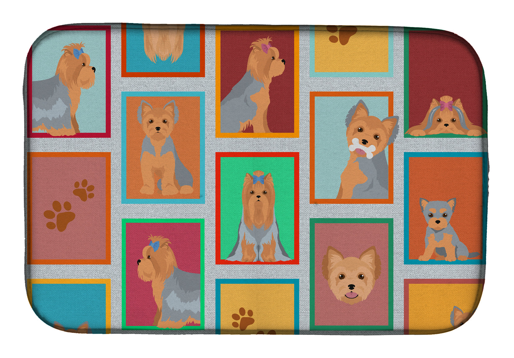 Lots of Blue and Tan Yorkie Dish Drying Mat Absorbent Dish Drying Mat Pad for Kitchen Counter Dish Drainer Mat for Countertop, 14 x 21", Multicolor