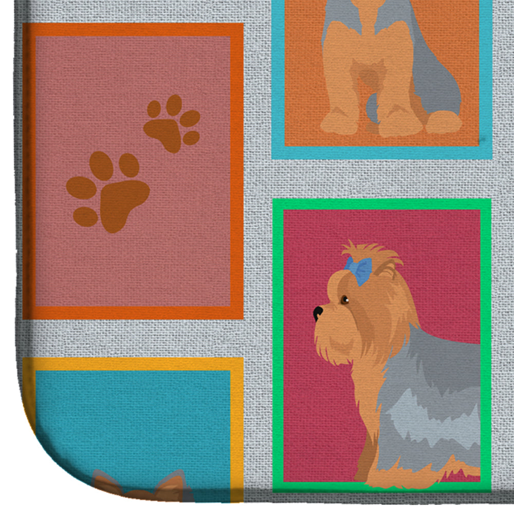 Lots of Blue and Tan Yorkie Dish Drying Mat Absorbent Dish Drying Mat Pad for Kitchen Counter Dish Drainer Mat for Countertop, 14 x 21", Multicolor